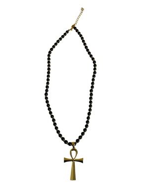 Gold Ankh Pendant with Black
Onyx Gemstone Beads necklace
